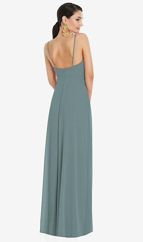 Back View - Icelandic Adjustable Strap Wrap Bodice Maxi Dress with Front Slit 