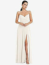 Front View Thumbnail - Ivory Adjustable Strap Wrap Bodice Maxi Dress with Front Slit 