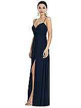 Side View Thumbnail - Midnight Navy Adjustable Strap Wrap Bodice Maxi Dress with Front Slit 