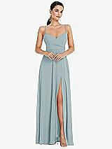 Front View Thumbnail - Morning Sky Adjustable Strap Wrap Bodice Maxi Dress with Front Slit 