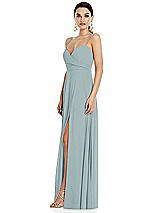 Side View Thumbnail - Morning Sky Adjustable Strap Wrap Bodice Maxi Dress with Front Slit 