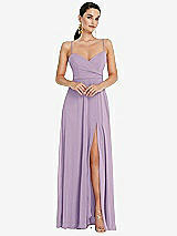 Front View Thumbnail - Pale Purple Adjustable Strap Wrap Bodice Maxi Dress with Front Slit 