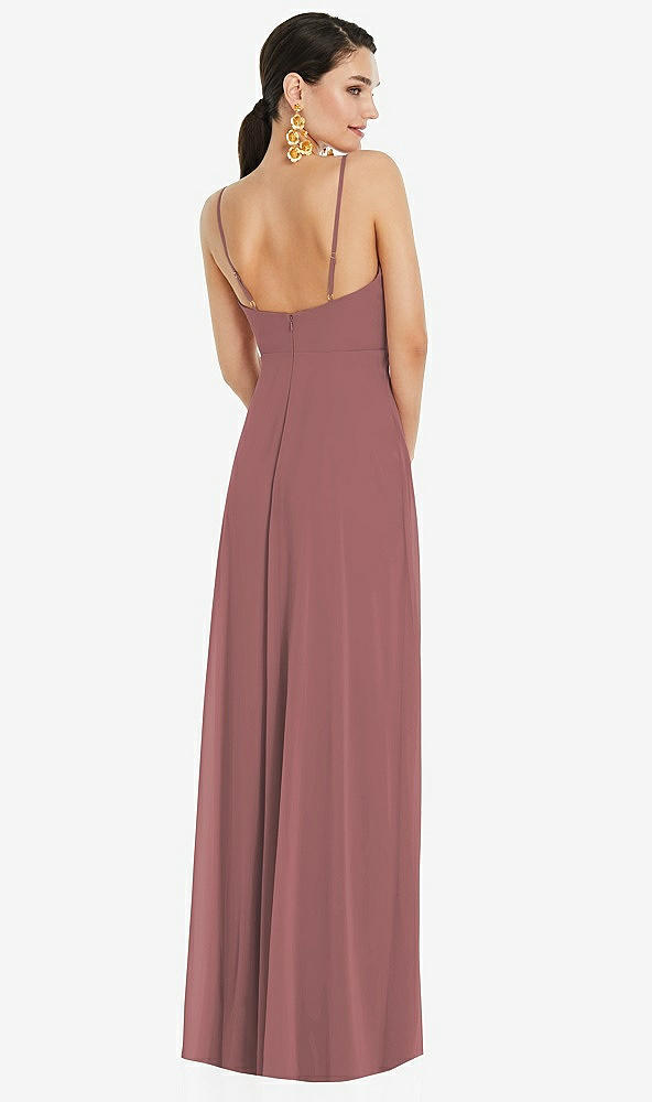 Back View - Rosewood Adjustable Strap Wrap Bodice Maxi Dress with Front Slit 