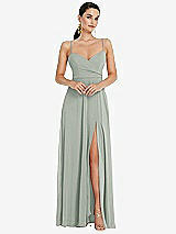 Front View Thumbnail - Willow Green Adjustable Strap Wrap Bodice Maxi Dress with Front Slit 