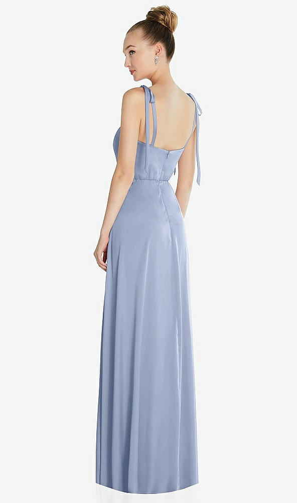 Back View - Sky Blue Tie Shoulder A-Line Maxi Dress