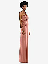 Side View Thumbnail - Desert Rose Draped Satin Grecian Column Gown with Convertible Straps
