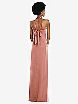 Rear View Thumbnail - Desert Rose Draped Satin Grecian Column Gown with Convertible Straps