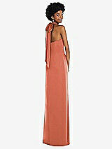 Alt View 1 Thumbnail - Terracotta Copper Draped Satin Grecian Column Gown with Convertible Straps