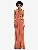 Alt View 4 Thumbnail - Terracotta Copper Draped Satin Grecian Column Gown with Convertible Straps