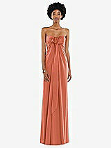 Front View Thumbnail - Terracotta Copper Draped Satin Grecian Column Gown with Convertible Straps