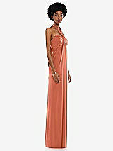 Side View Thumbnail - Terracotta Copper Draped Satin Grecian Column Gown with Convertible Straps