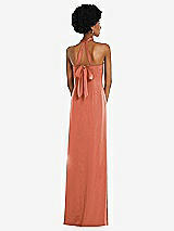 Rear View Thumbnail - Terracotta Copper Draped Satin Grecian Column Gown with Convertible Straps