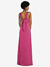 Alt View 3 Thumbnail - Tea Rose Draped Satin Grecian Column Gown with Convertible Straps