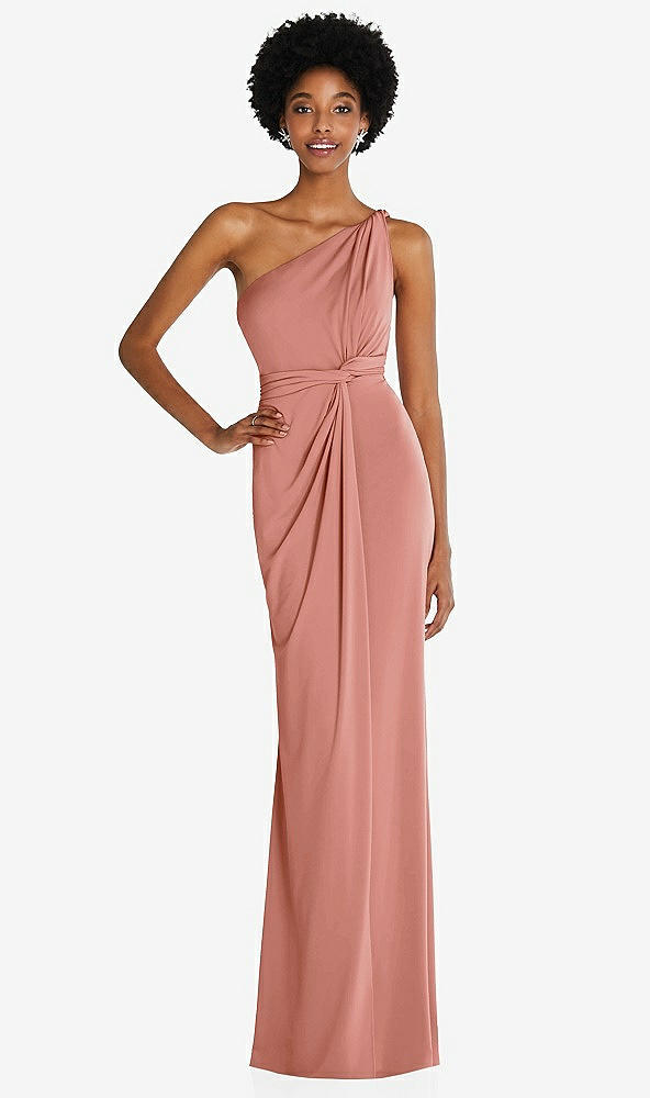 Front View - Desert Rose One-Shoulder Twist Draped Maxi Dress