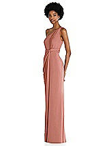 Side View Thumbnail - Desert Rose One-Shoulder Twist Draped Maxi Dress