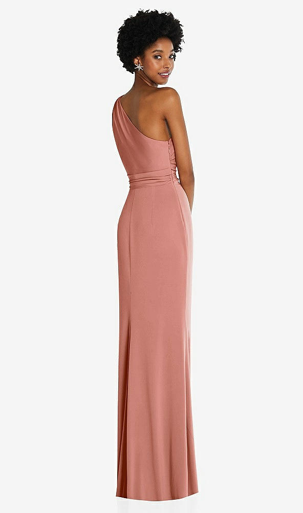Back View - Desert Rose One-Shoulder Twist Draped Maxi Dress