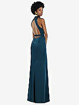Front View Thumbnail - Atlantic Blue High Neck Backless Maxi Dress with Slim Belt