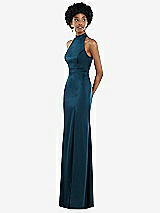 Side View Thumbnail - Atlantic Blue High Neck Backless Maxi Dress with Slim Belt