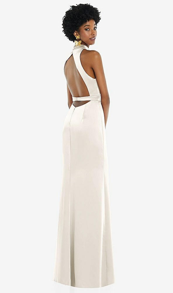 Front View - Ivory High Neck Backless Maxi Dress with Slim Belt