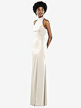 Side View Thumbnail - Ivory High Neck Backless Maxi Dress with Slim Belt