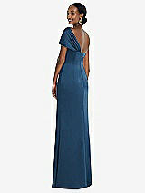 Rear View Thumbnail - Dusk Blue Twist Cuff One-Shoulder Princess Line Trumpet Gown