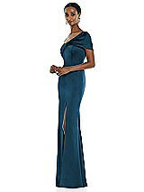Side View Thumbnail - Atlantic Blue Twist Cuff One-Shoulder Princess Line Trumpet Gown