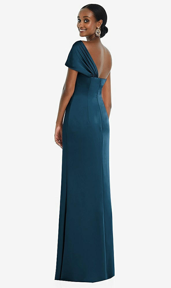 Back View - Atlantic Blue Twist Cuff One-Shoulder Princess Line Trumpet Gown