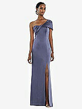 Front View Thumbnail - French Blue Twist Cuff One-Shoulder Princess Line Trumpet Gown