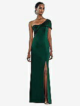 Front View Thumbnail - Hunter Green Twist Cuff One-Shoulder Princess Line Trumpet Gown