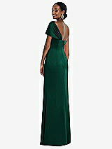 Rear View Thumbnail - Hunter Green Twist Cuff One-Shoulder Princess Line Trumpet Gown