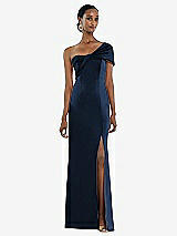 Front View Thumbnail - Midnight Navy Twist Cuff One-Shoulder Princess Line Trumpet Gown