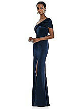 Side View Thumbnail - Midnight Navy Twist Cuff One-Shoulder Princess Line Trumpet Gown