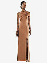 Front View Thumbnail - Toffee Twist Cuff One-Shoulder Princess Line Trumpet Gown