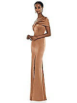 Side View Thumbnail - Toffee Twist Cuff One-Shoulder Princess Line Trumpet Gown
