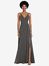 Front View Thumbnail - Caviar Gray Faux Wrap Criss Cross Back Maxi Dress with Adjustable Straps