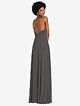 Rear View Thumbnail - Caviar Gray Faux Wrap Criss Cross Back Maxi Dress with Adjustable Straps