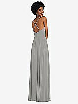 Rear View Thumbnail - Chelsea Gray Faux Wrap Criss Cross Back Maxi Dress with Adjustable Straps