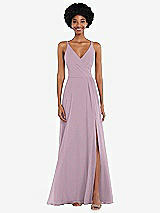Front View Thumbnail - Suede Rose Faux Wrap Criss Cross Back Maxi Dress with Adjustable Straps