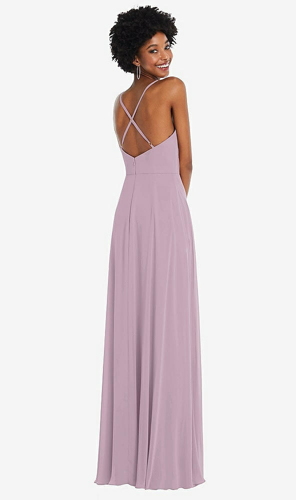 Back View - Suede Rose Faux Wrap Criss Cross Back Maxi Dress with Adjustable Straps