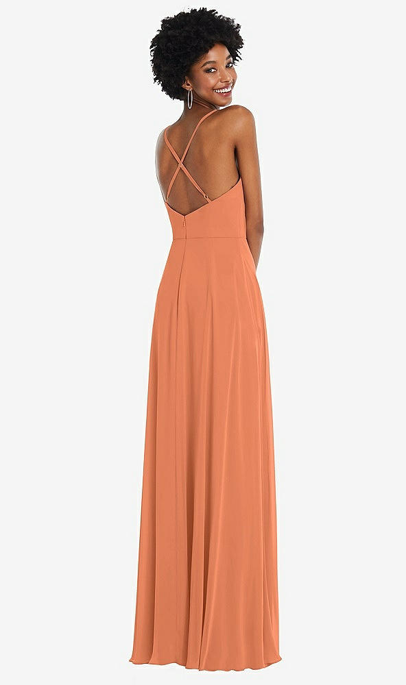Back View - Sweet Melon Faux Wrap Criss Cross Back Maxi Dress with Adjustable Straps
