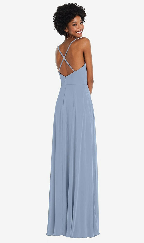 Back View - Cloudy Faux Wrap Criss Cross Back Maxi Dress with Adjustable Straps