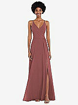 Front View Thumbnail - English Rose Faux Wrap Criss Cross Back Maxi Dress with Adjustable Straps