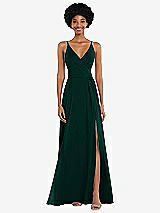Front View Thumbnail - Evergreen Faux Wrap Criss Cross Back Maxi Dress with Adjustable Straps