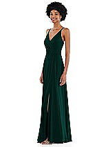 Side View Thumbnail - Evergreen Faux Wrap Criss Cross Back Maxi Dress with Adjustable Straps
