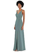 Side View Thumbnail - Icelandic Faux Wrap Criss Cross Back Maxi Dress with Adjustable Straps
