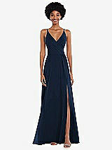 Front View Thumbnail - Midnight Navy Faux Wrap Criss Cross Back Maxi Dress with Adjustable Straps