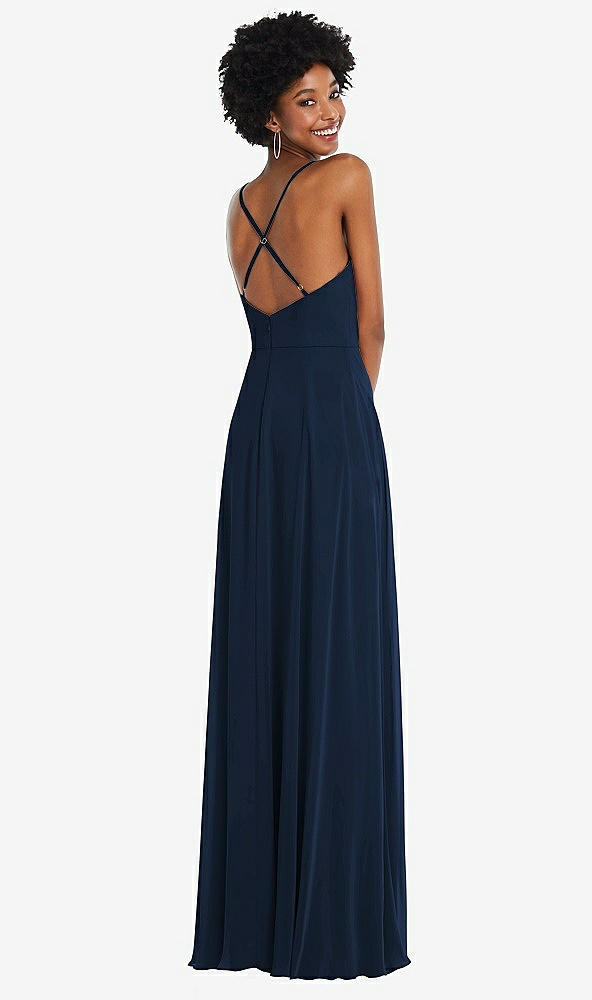 Back View - Midnight Navy Faux Wrap Criss Cross Back Maxi Dress with Adjustable Straps