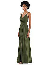 Side View Thumbnail - Olive Green Faux Wrap Criss Cross Back Maxi Dress with Adjustable Straps