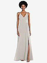 Front View Thumbnail - Oyster Faux Wrap Criss Cross Back Maxi Dress with Adjustable Straps