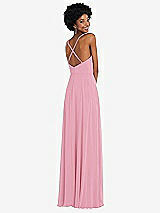 Rear View Thumbnail - Peony Pink Faux Wrap Criss Cross Back Maxi Dress with Adjustable Straps